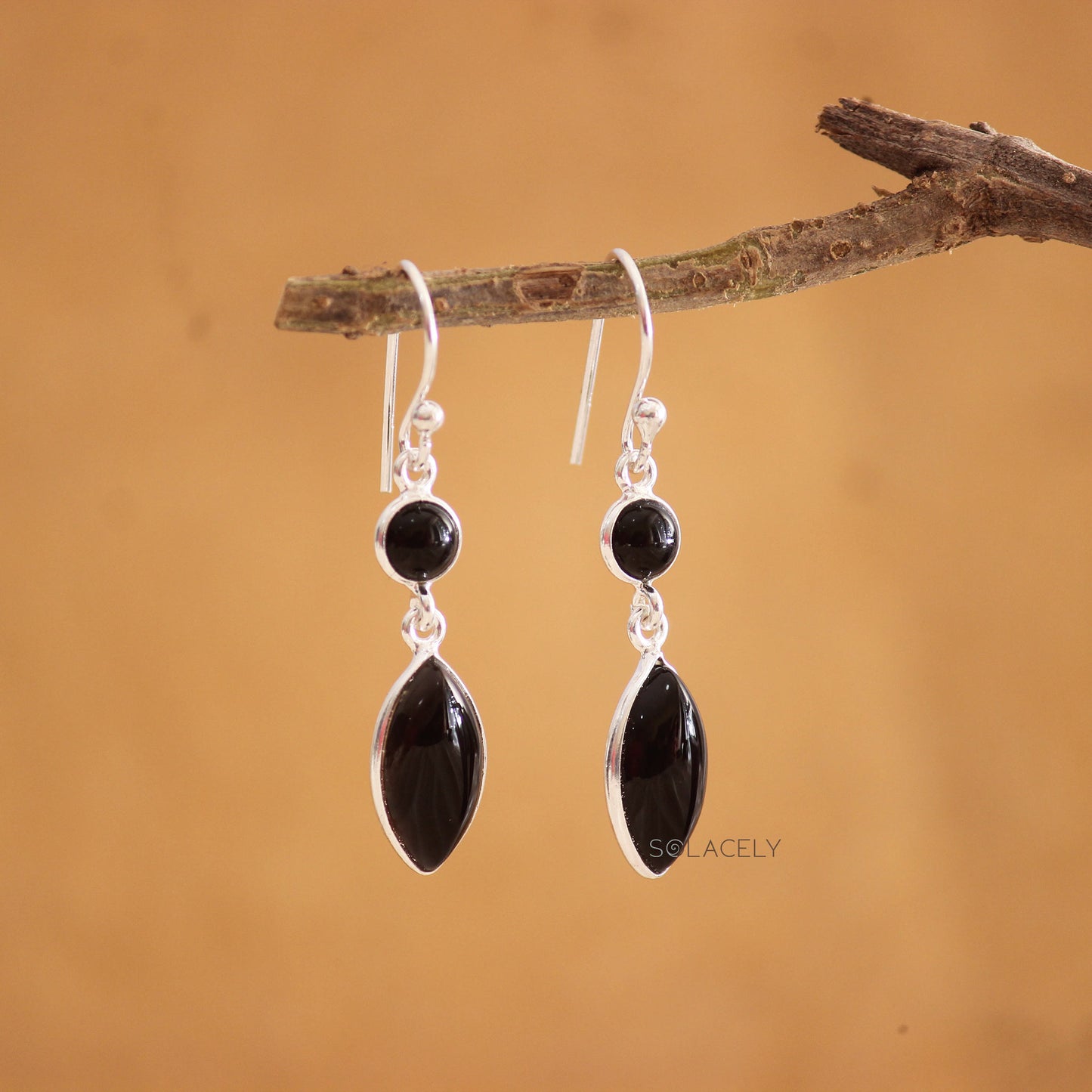 Marquise Black Onyx Sterling Silver Crystal Earrings