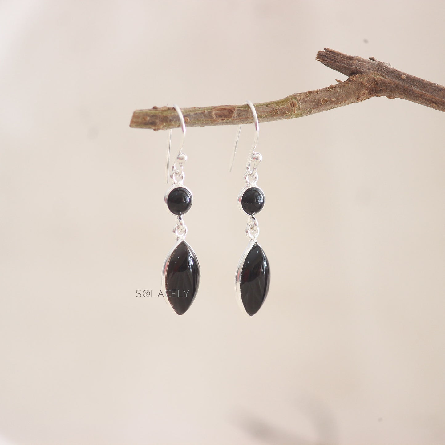 Marquise Black Onyx Sterling Silver Crystal Earrings