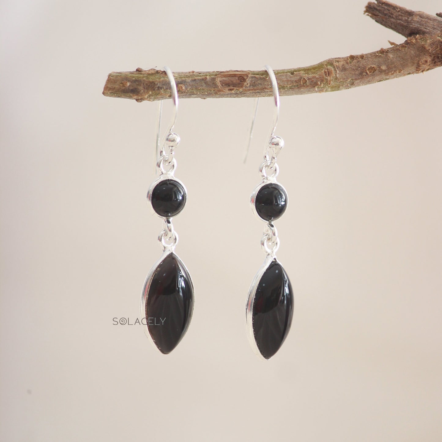 Marquise Black Onyx Sterling Silver Crystal Earrings