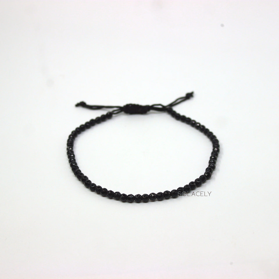 Black Tourmaline Anklet with 4mm Faceted Beads