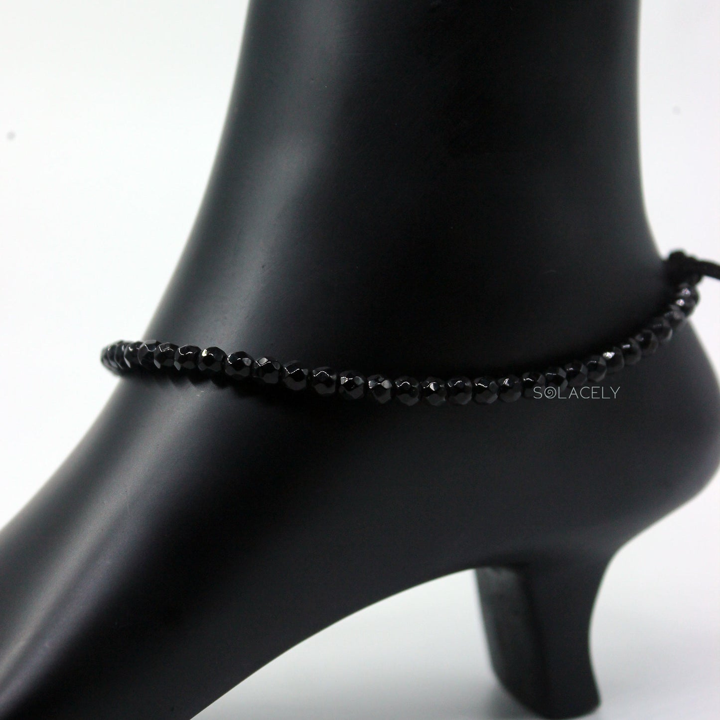 Black Tourmaline Anklet with 4mm Faceted Beads