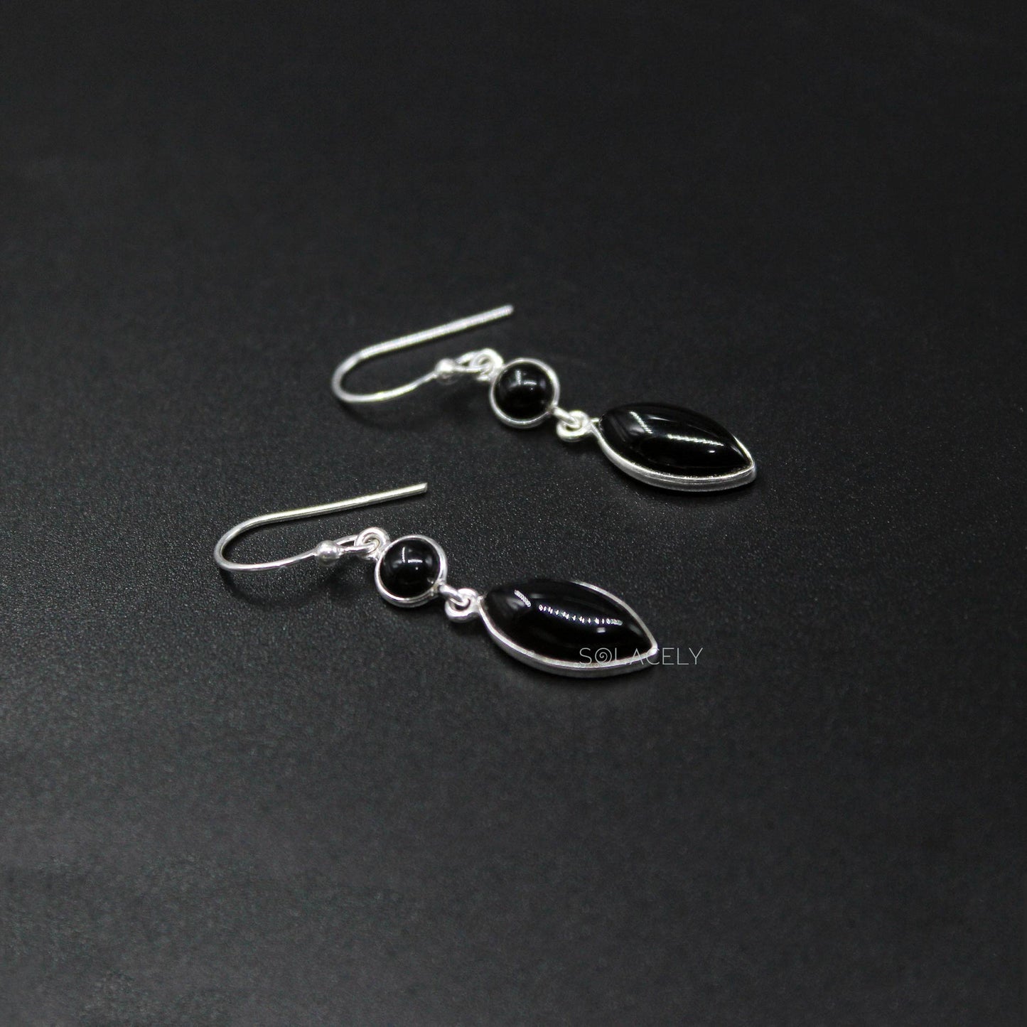 Marquise Black Onyx Sterling Silver Crystal Earrings