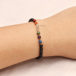 Seven Chakra Bracelet with Black Tourmaline - 4mm Beads