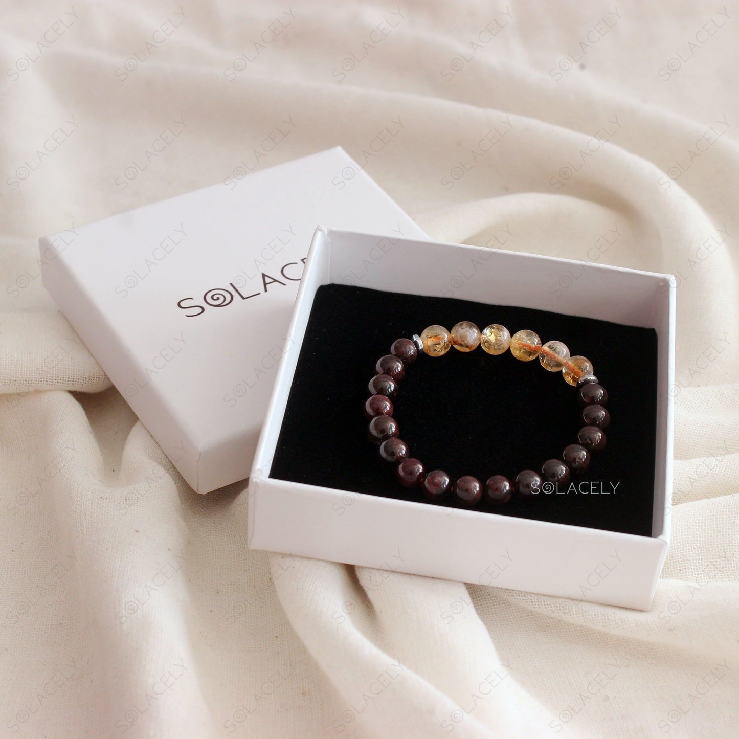 Citrine and Red Garnet Crystal Bracelet - 8mm Beads