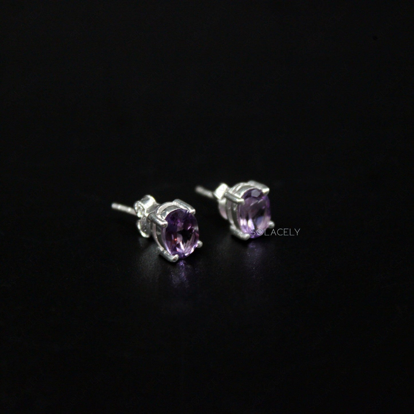 Dainty Amethyst Sterling Silver Stud Earrings