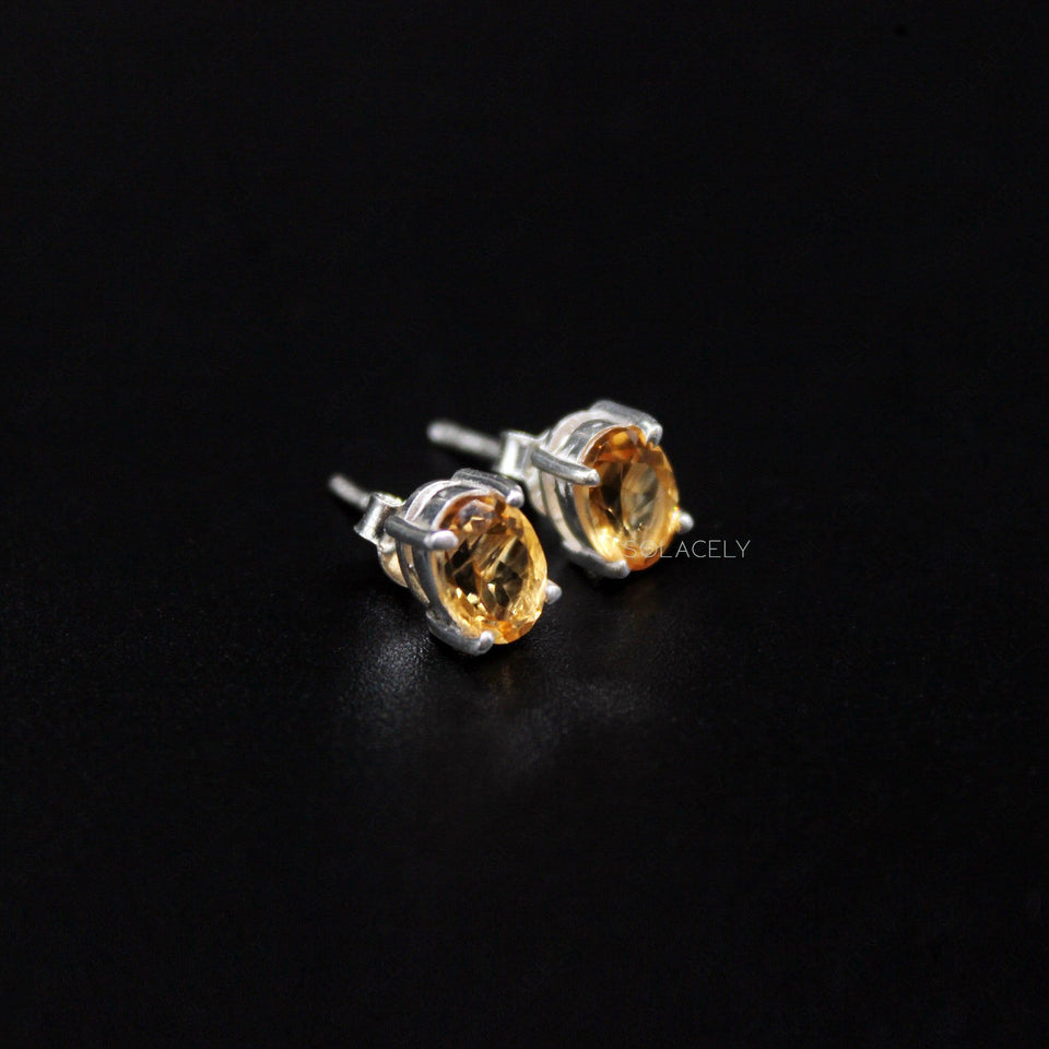 Dainty Citrine Sterling Silver Stud Earrings