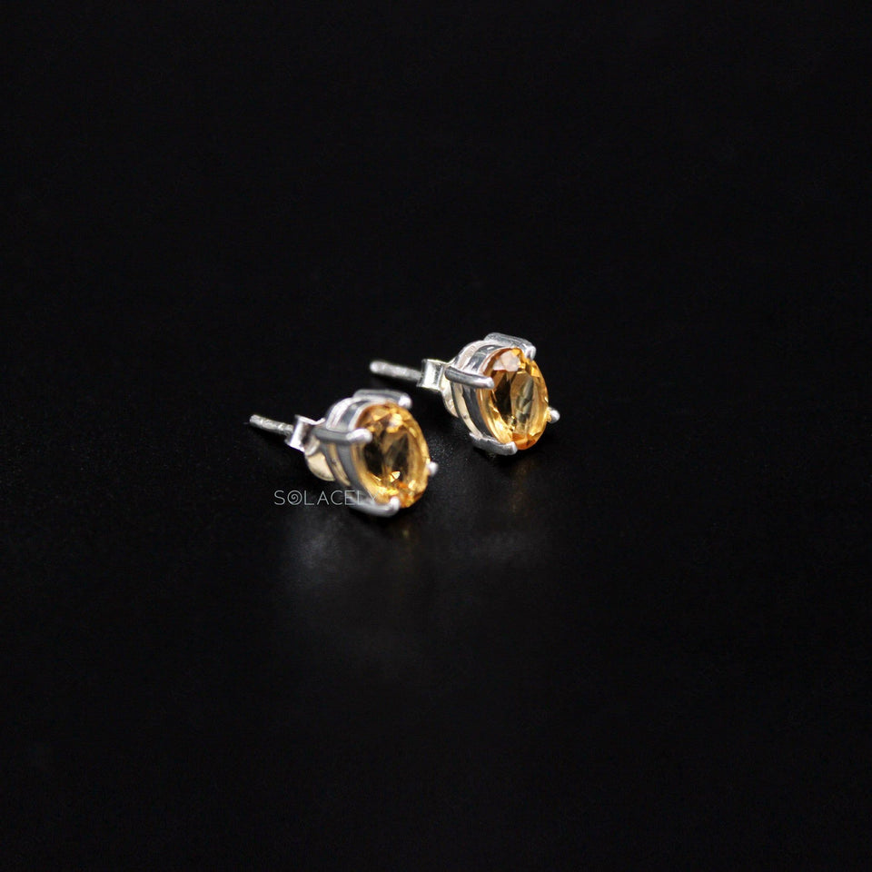 Dainty Citrine Sterling Silver Stud Earrings