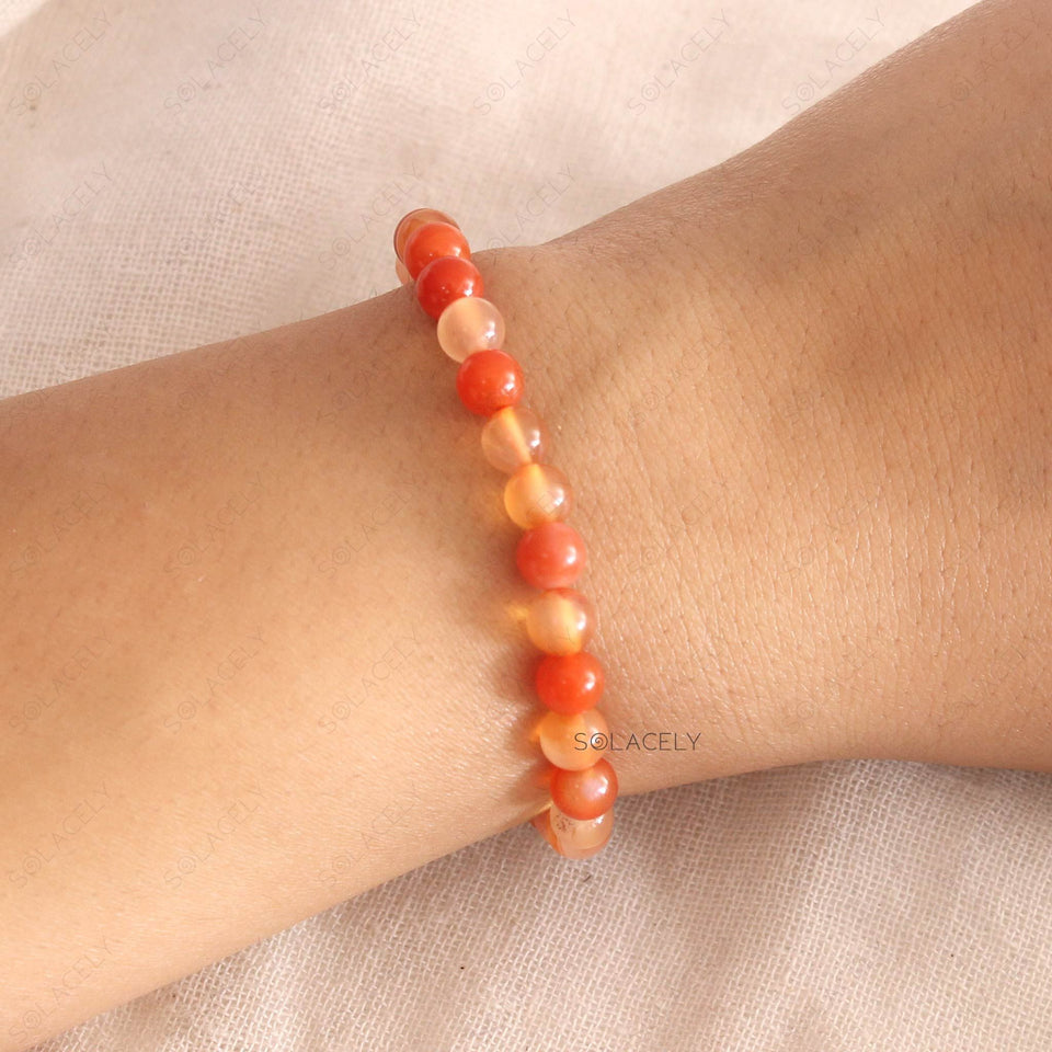 Red Carnelian Crystal Bracelet - 6mm Beads