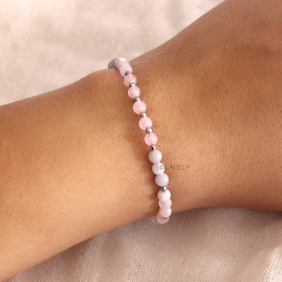 Angelite, Rose Quartz, and Moonstone Crystal Bracelet - 4mm Beads