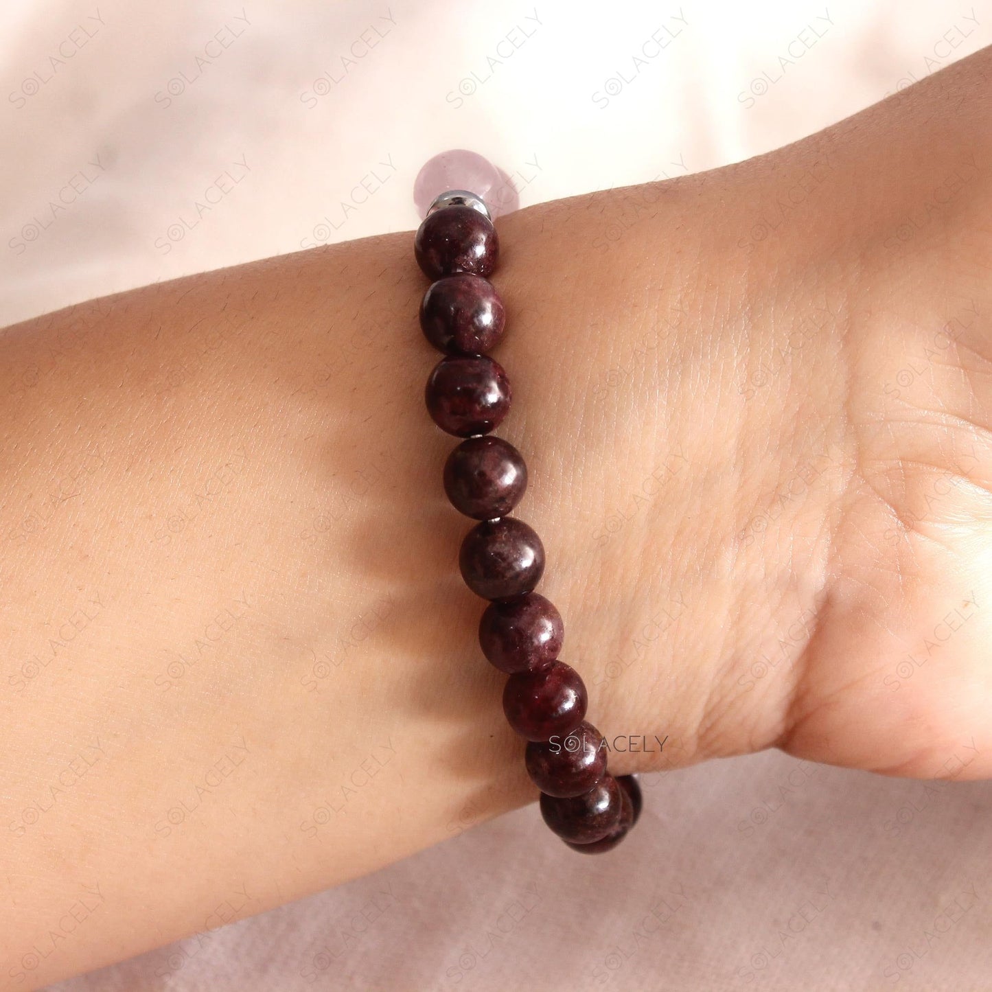 Rose Quartz and Red Garnet Crystal Couple Bracelet - 8mm Beads