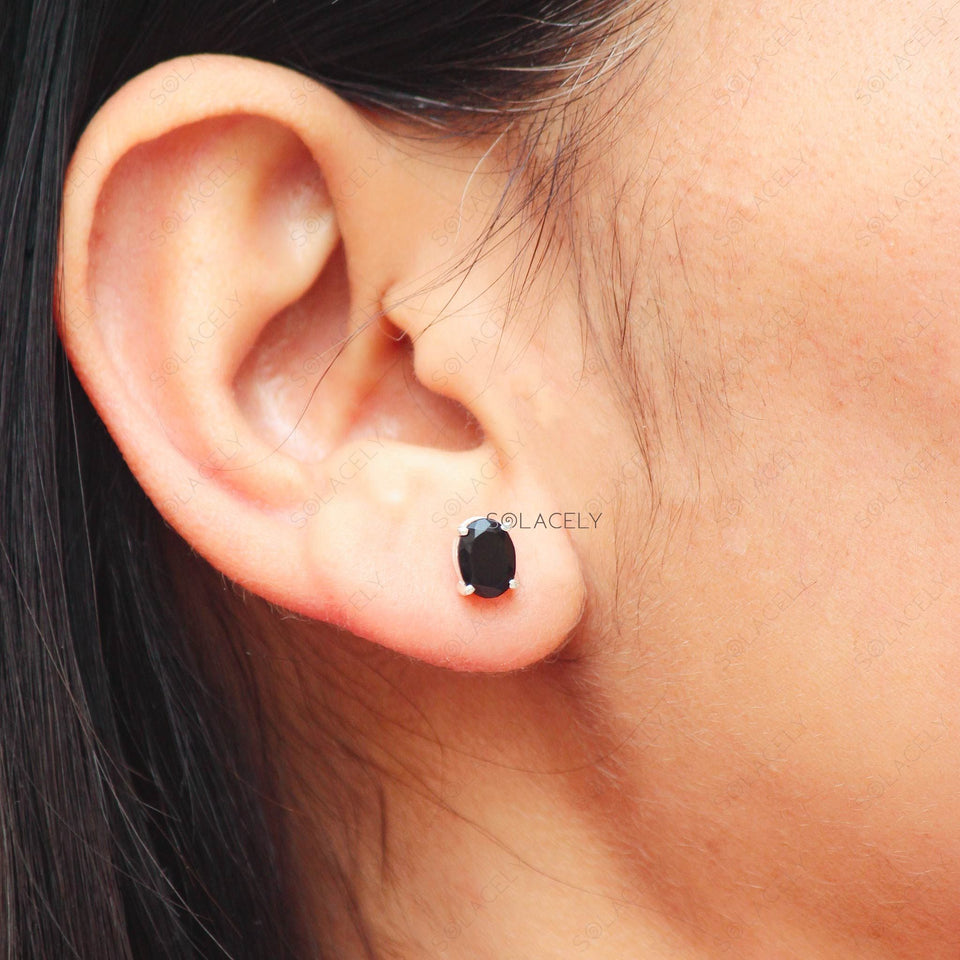 Dainty Black Onyx Sterling Silver Stud Earrings