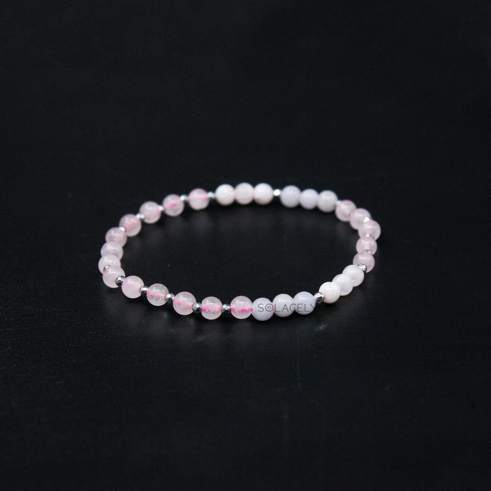 Angelite, Rose Quartz, and Moonstone Crystal Bracelet - 4mm Beads