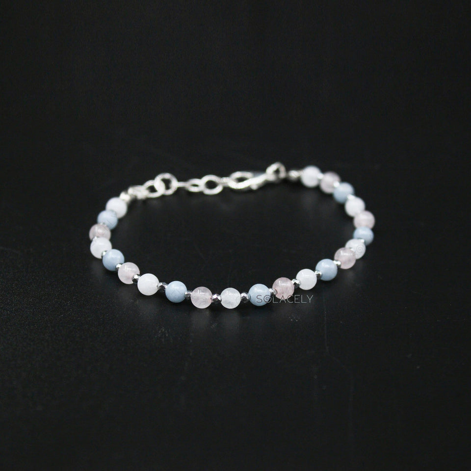 Angelite, Rose Quartz, and Moonstone Beaded Bracelet - Adjustable