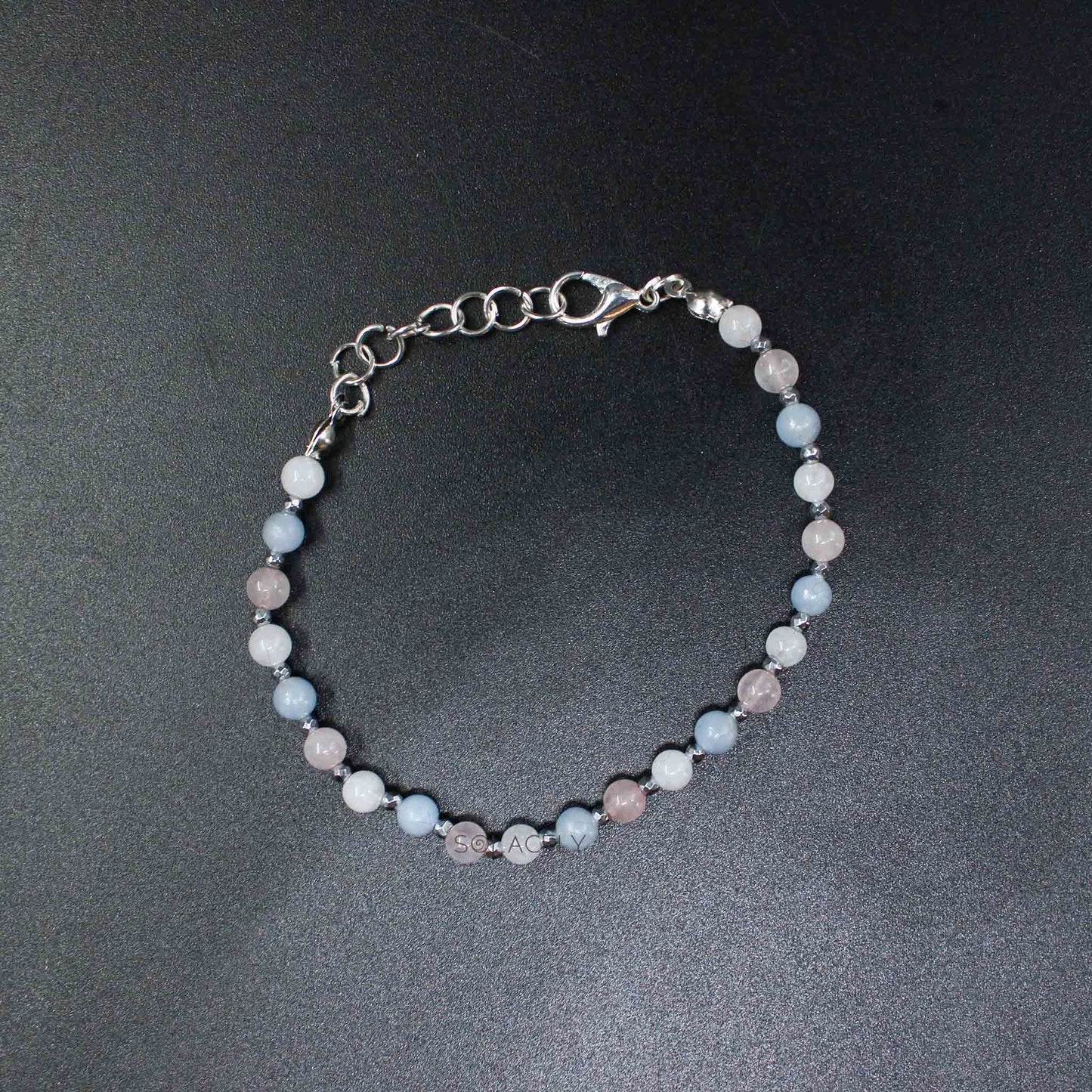 Angelite, Rose Quartz, and Moonstone Beaded Bracelet - Adjustable