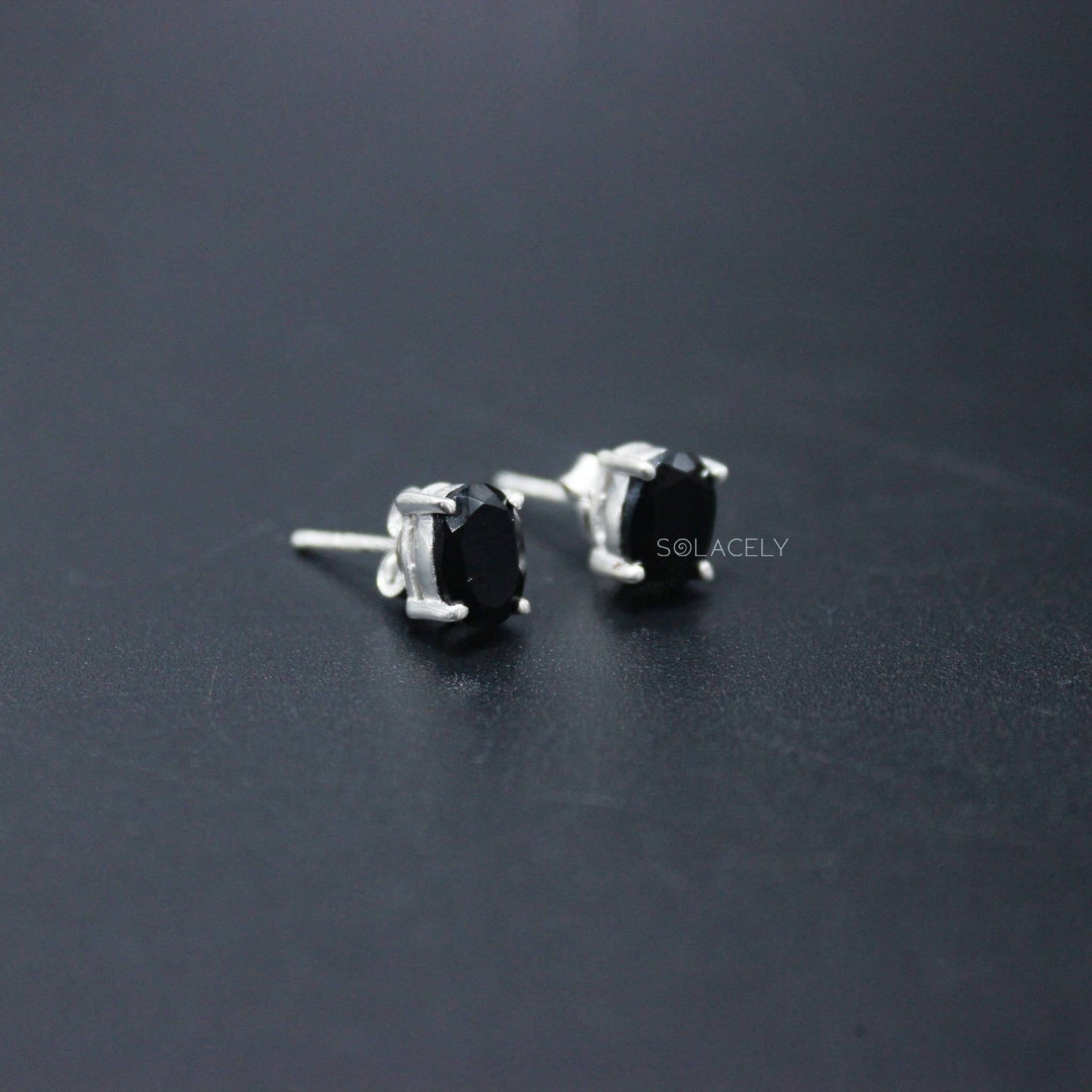 Dainty Black Onyx Sterling Silver Stud Earrings