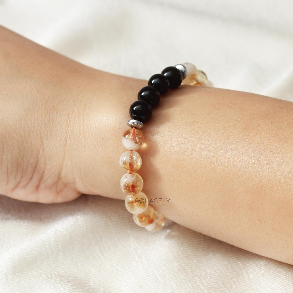 Black Tourmaline and Citrine Bracelet - 8mm beads