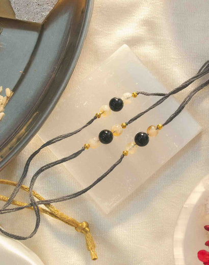 Citrine and Black Tourmaline Beads Rakhi