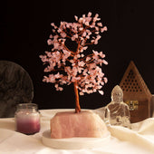 Rose Quartz Crystal Tree Of Life With Natural Rose Quartz Stone Base