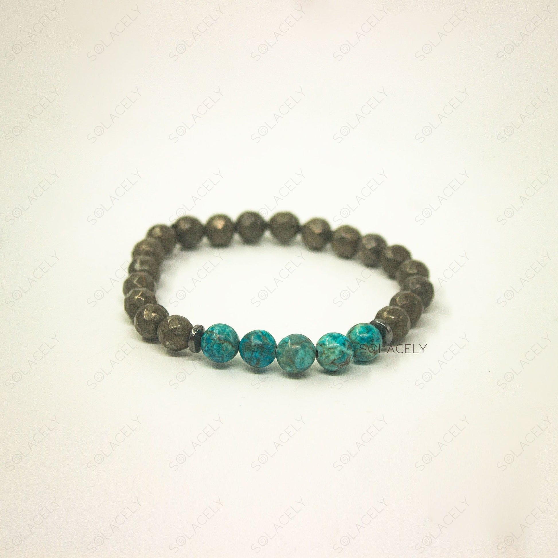 african turquoise and faceted pyrite 8mm