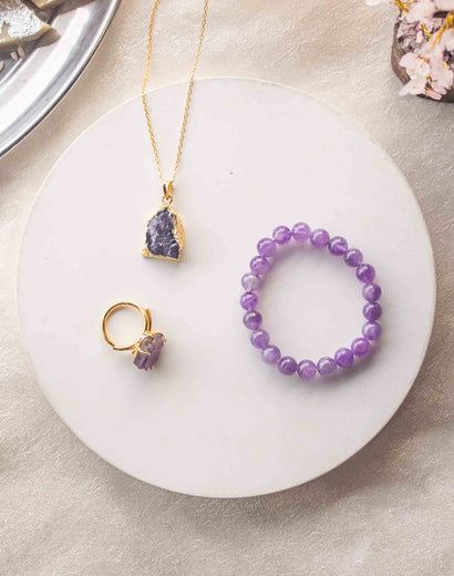 amethyst bracelet, amethyst ring and amethyst pendant rakhi gift hamper for sister