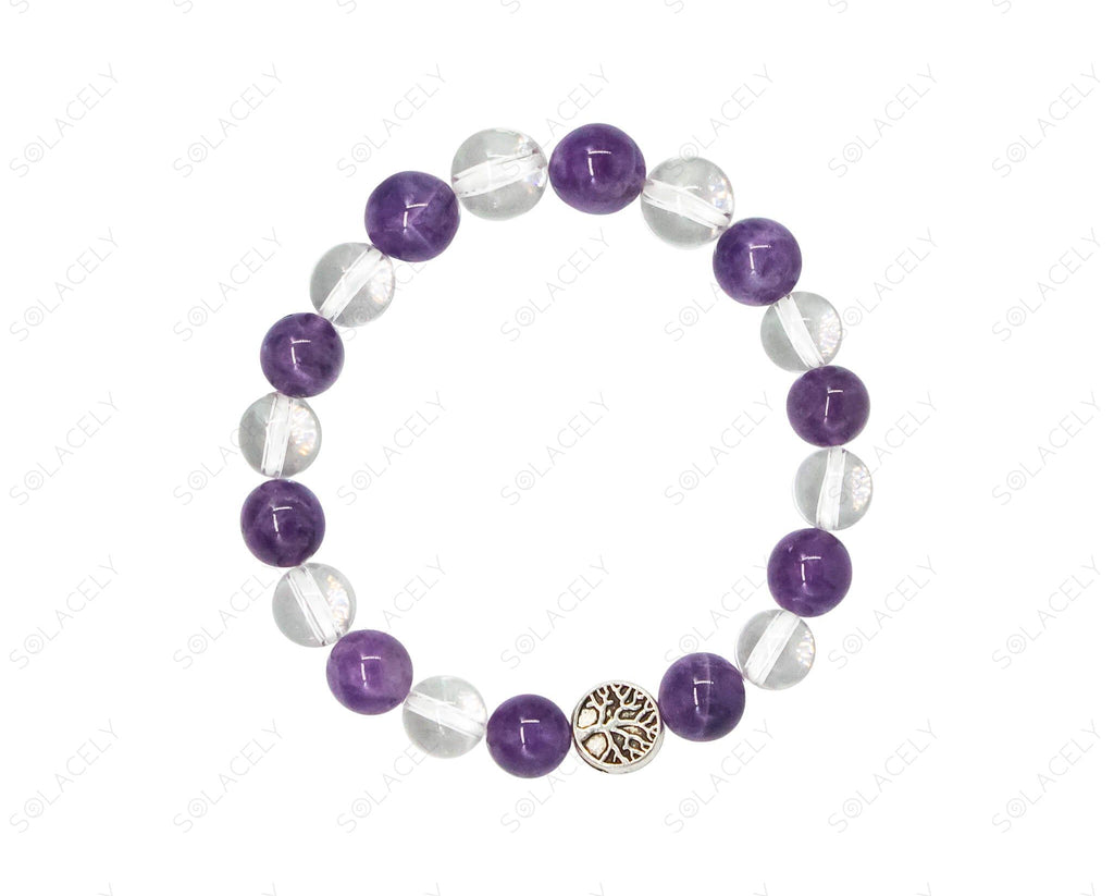 Amethyst And Clear Quartz Bracelet with tree of life