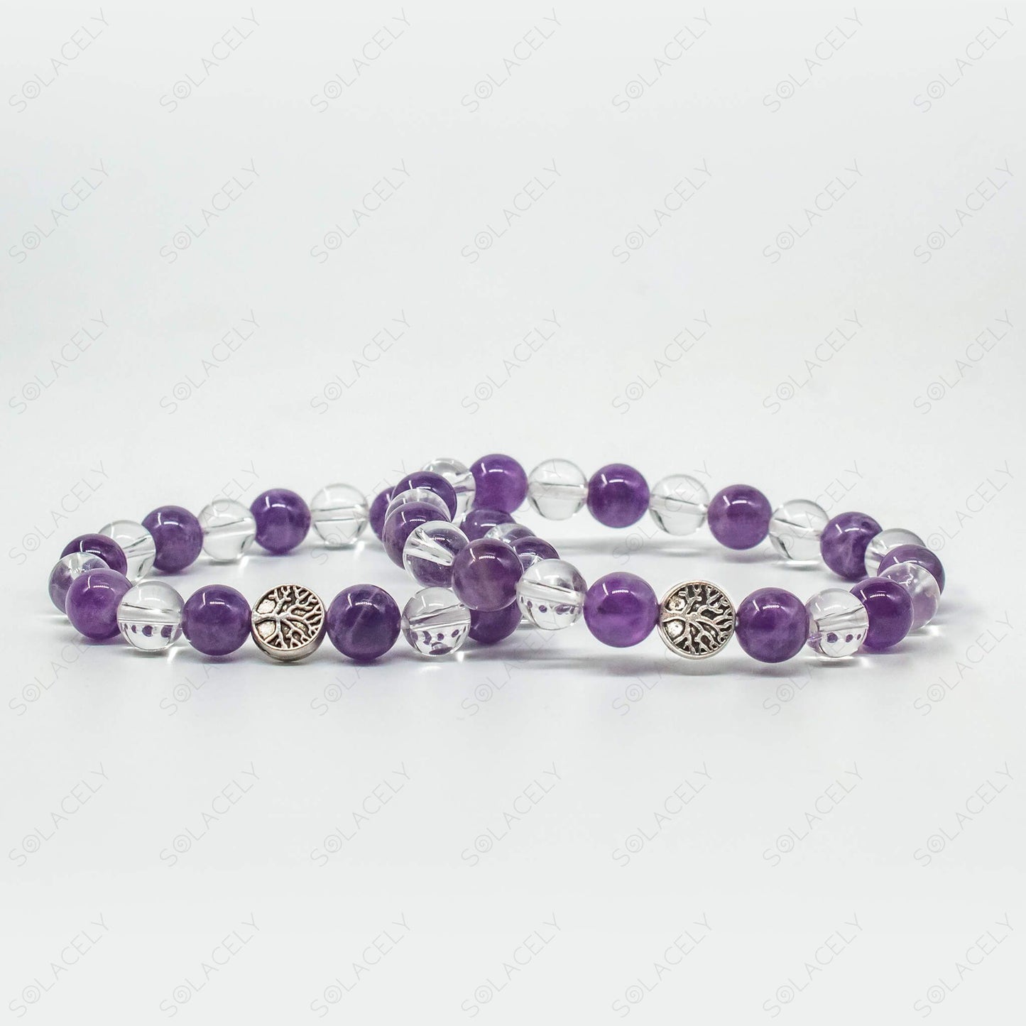 Tree of Life Charm Amethyst And Clear Quartz Bracelet 