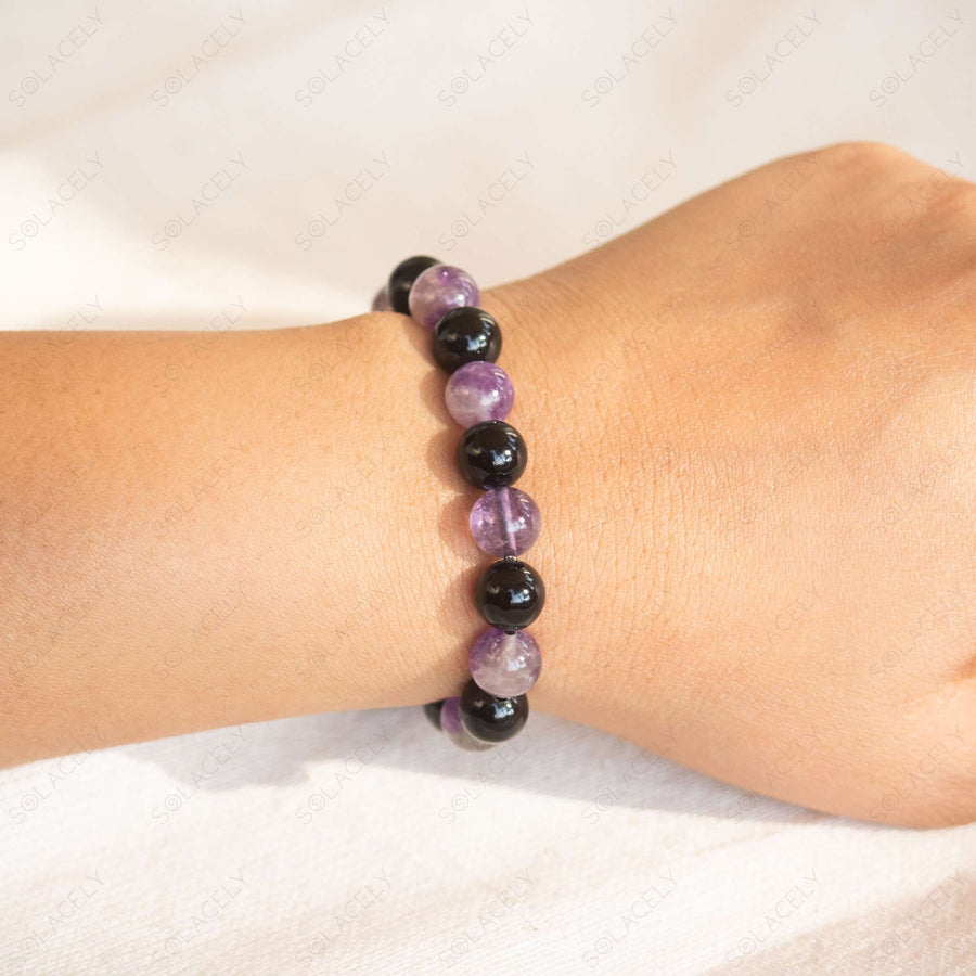 amethyst black tourmaline 8mm beads