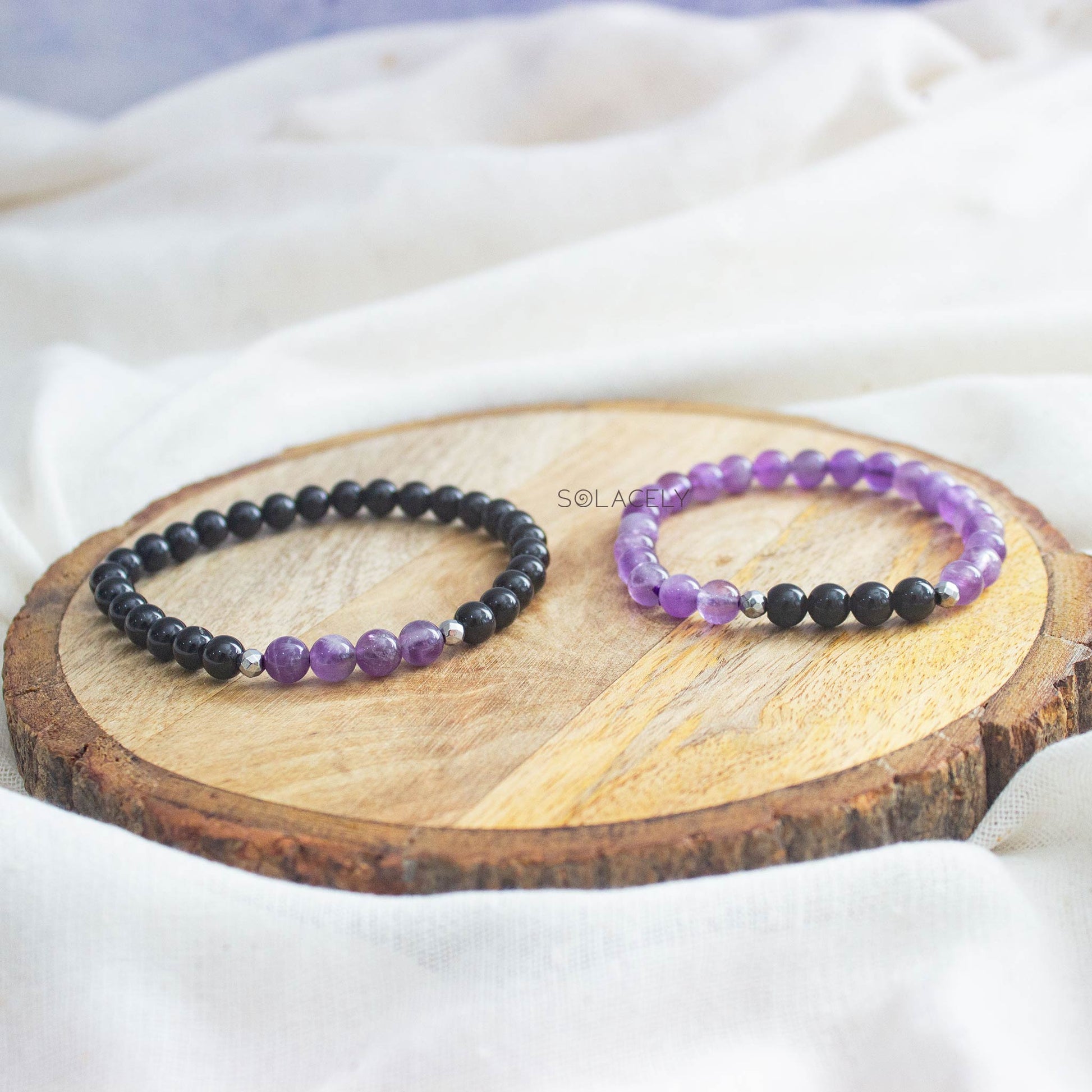 amethyst black tourmaline couple bracelet