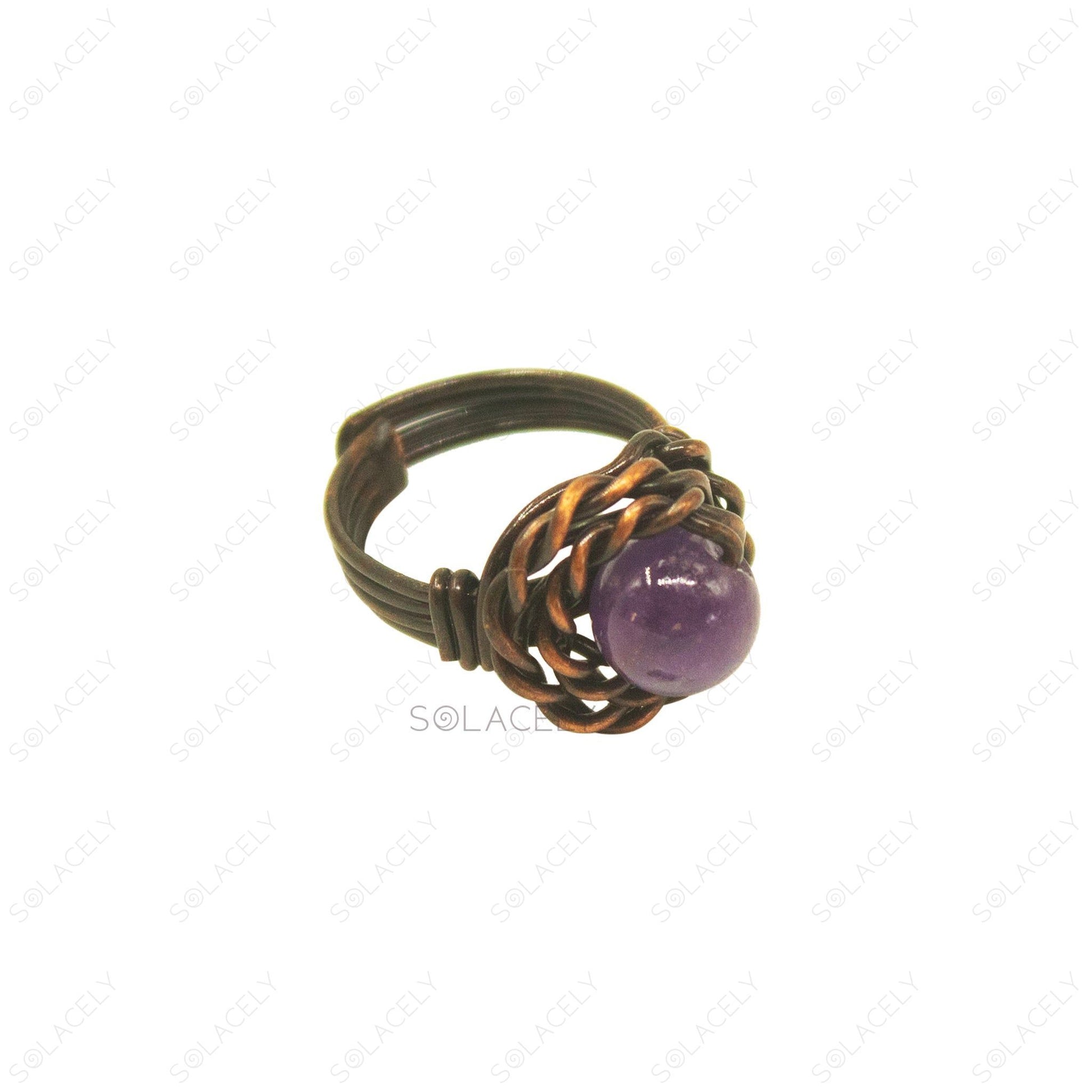 amethyst copper wire ring