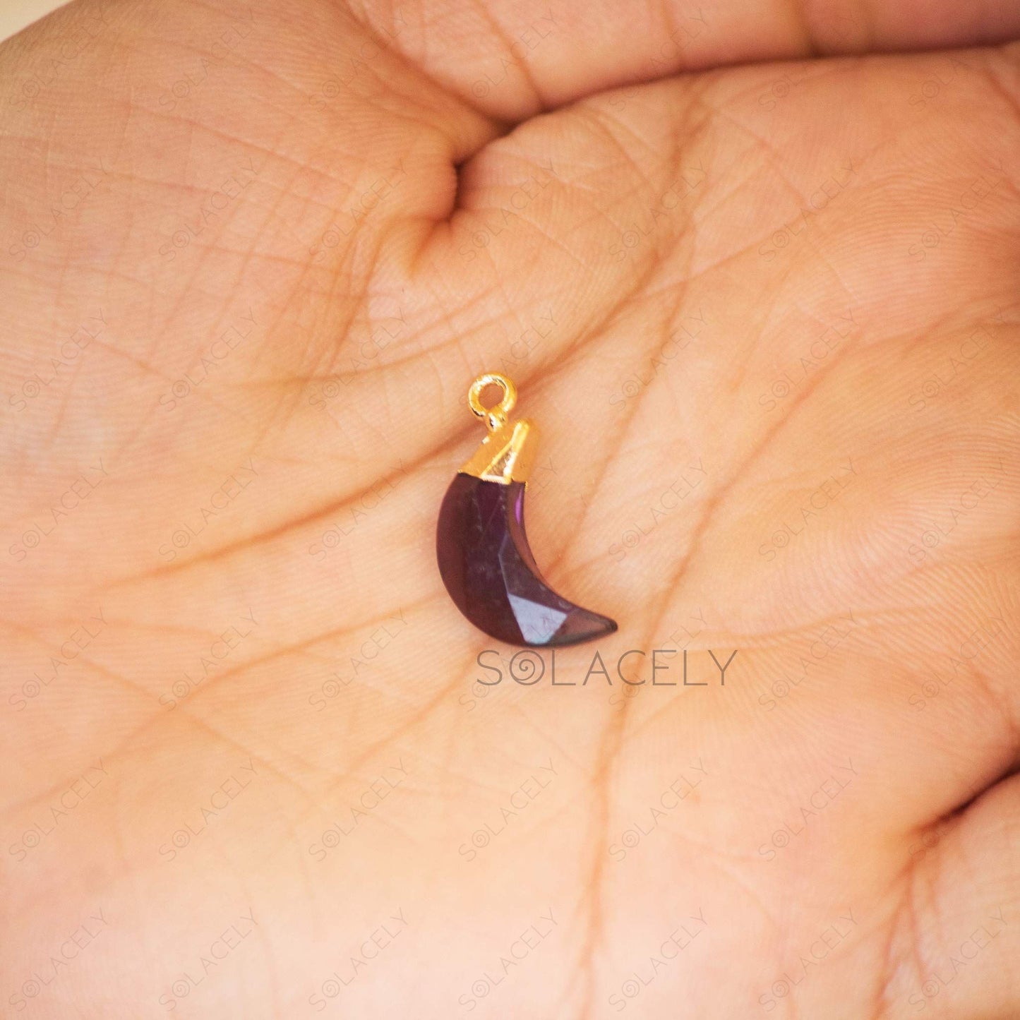 amethyst moon shape pendant with electroplating