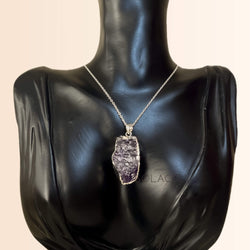 Raw Amethyst Stone Pendant Electroplated with Chain