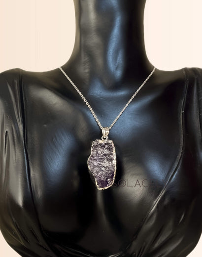 Raw Amethyst Stone Pendant Electroplated with Chain