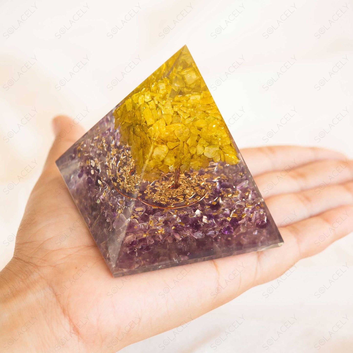 amethyst orgone pyramid with citrine tree of life