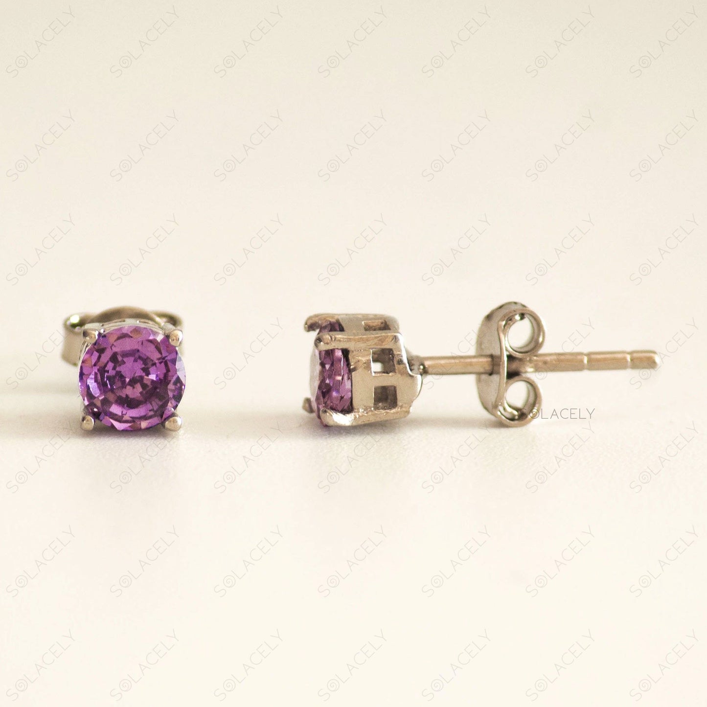 amethyst rhodium plated sterling silver stud earrings