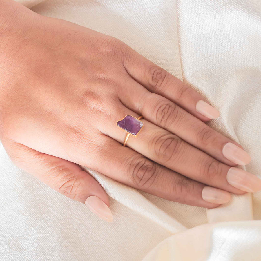 amethyst raw stone ring for peace