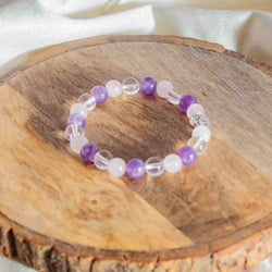 amethyst, rose quartz and clear quartz bracelet with tree of life charm