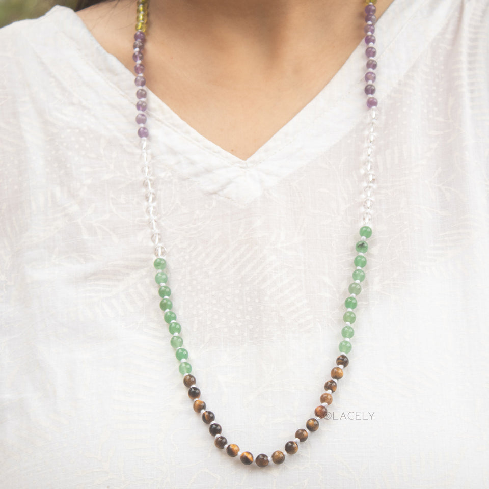 amethyst rose quartz tiger eye green aventurine peridot clear quartz 6mm japmala