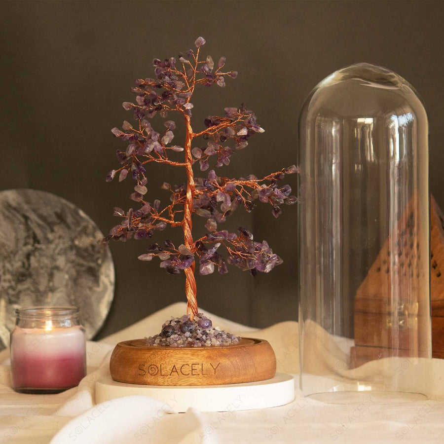 amethyst tree glass jar