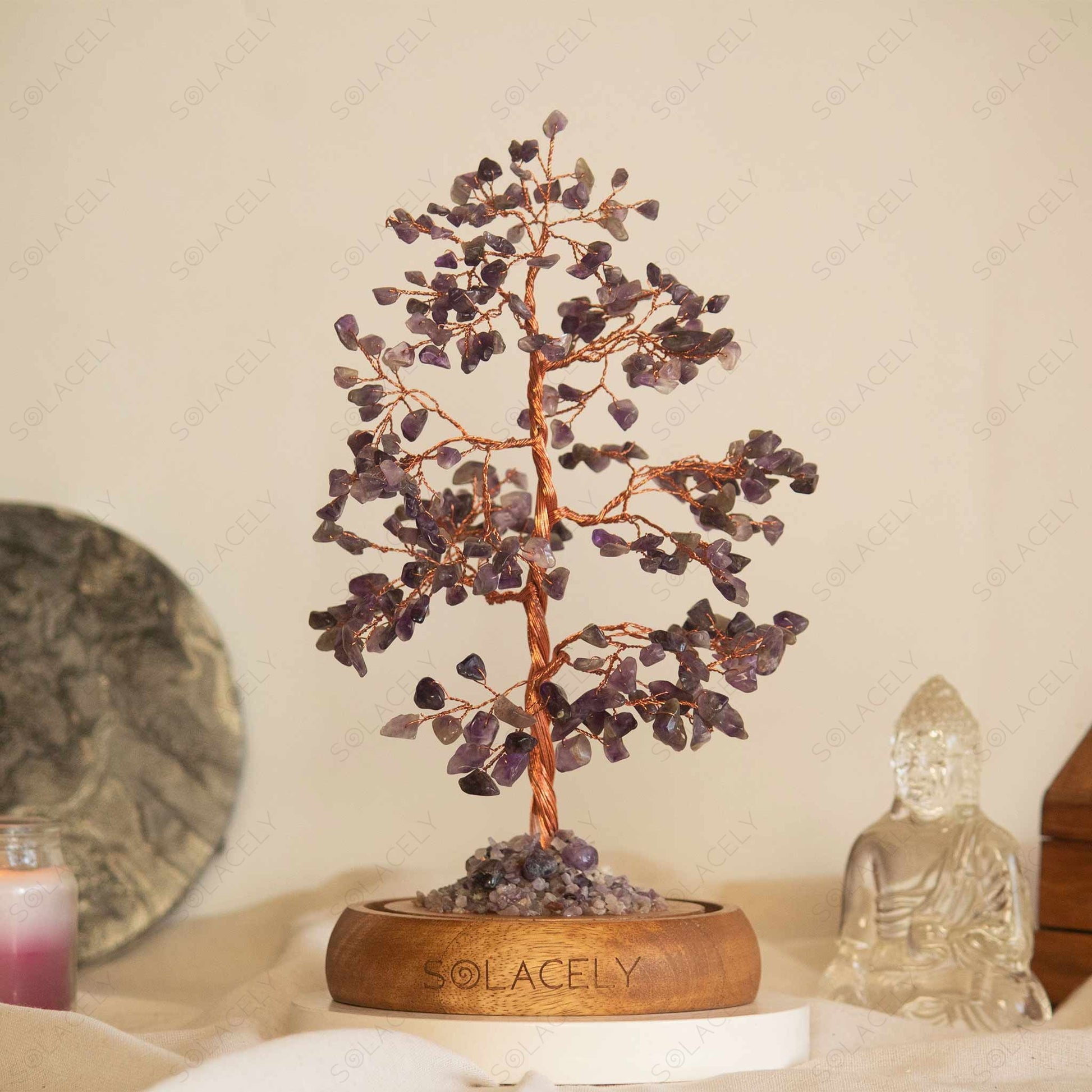 amethyst tree with glass jar