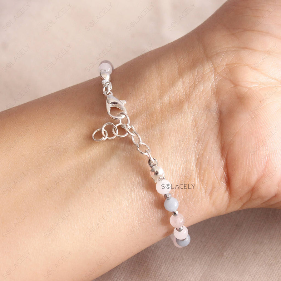 angelite rose quartz and moonstone beaded bracelet