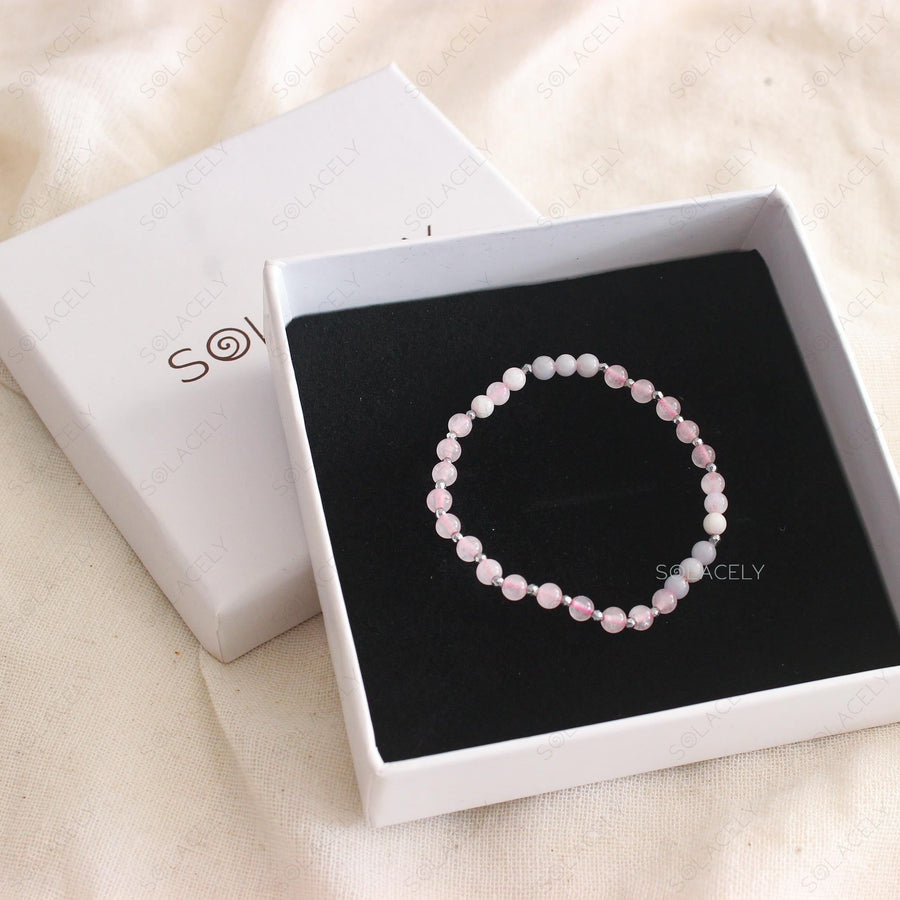 angelite rose quartz and moonstone crystal bracelet 4mm