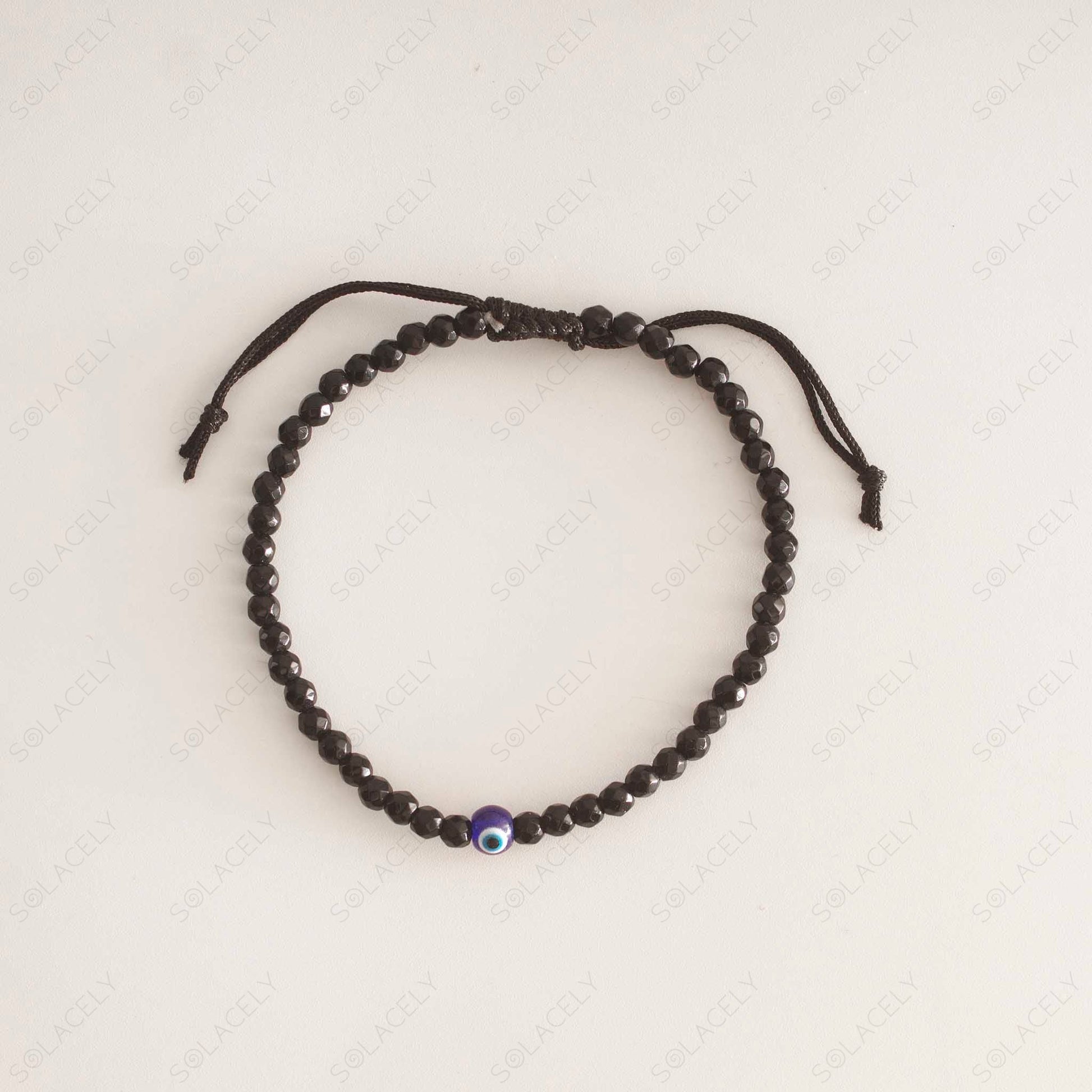 anklet black tourmaline evil eye 4mm faceted