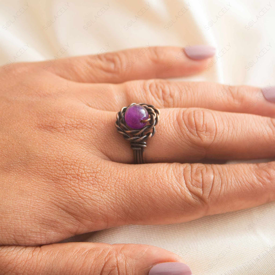 antique copper amethyst ring