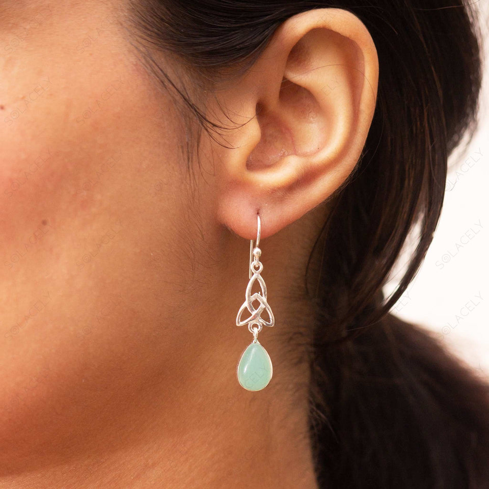 aqua chalcedony celtic drop earrings sterling silver