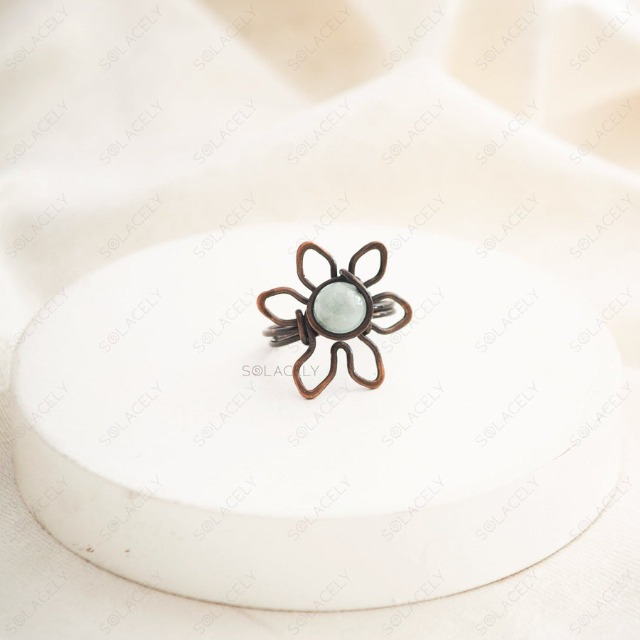 aquamarine copper flower wire ring