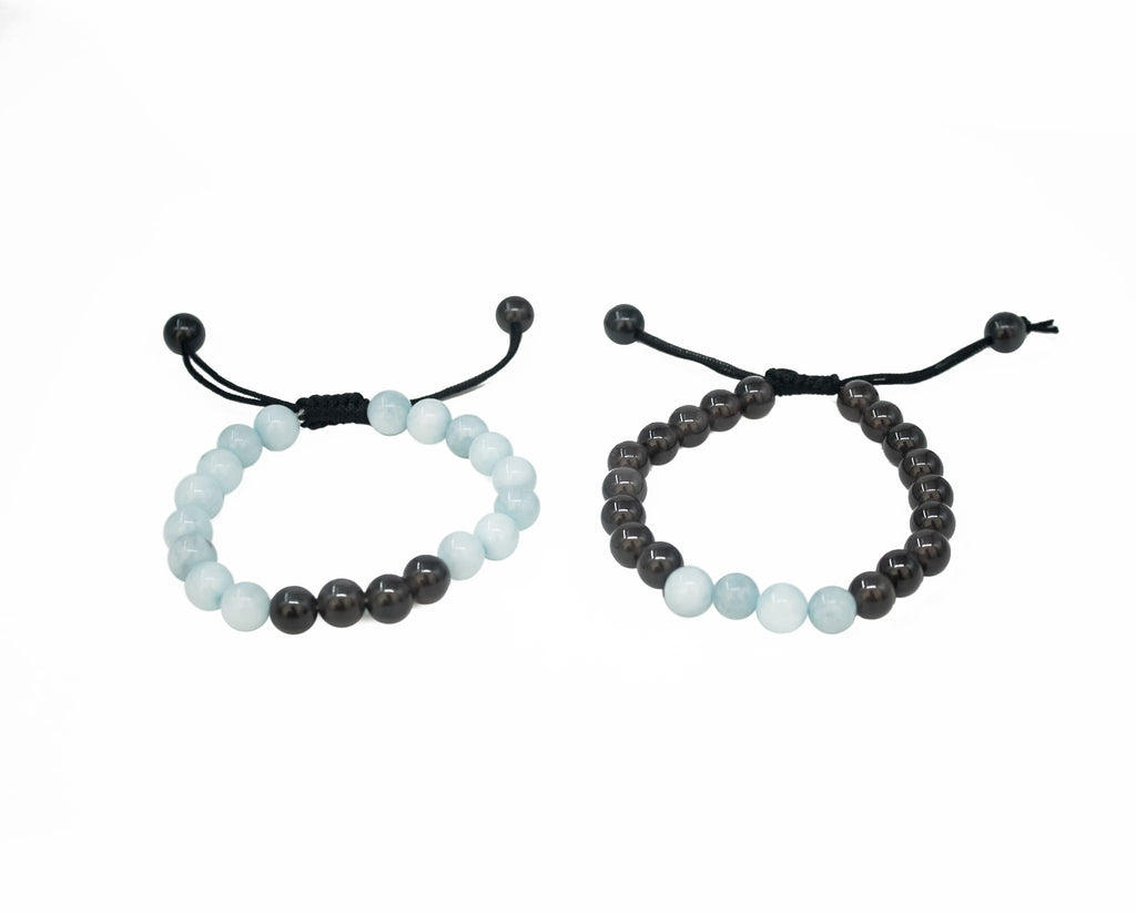 couple bracelet  aquamarine black obsidian