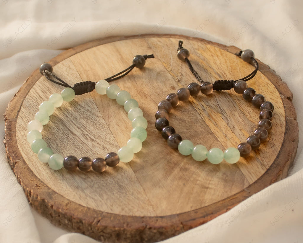 black obsidian and green aventurine couple bracelet