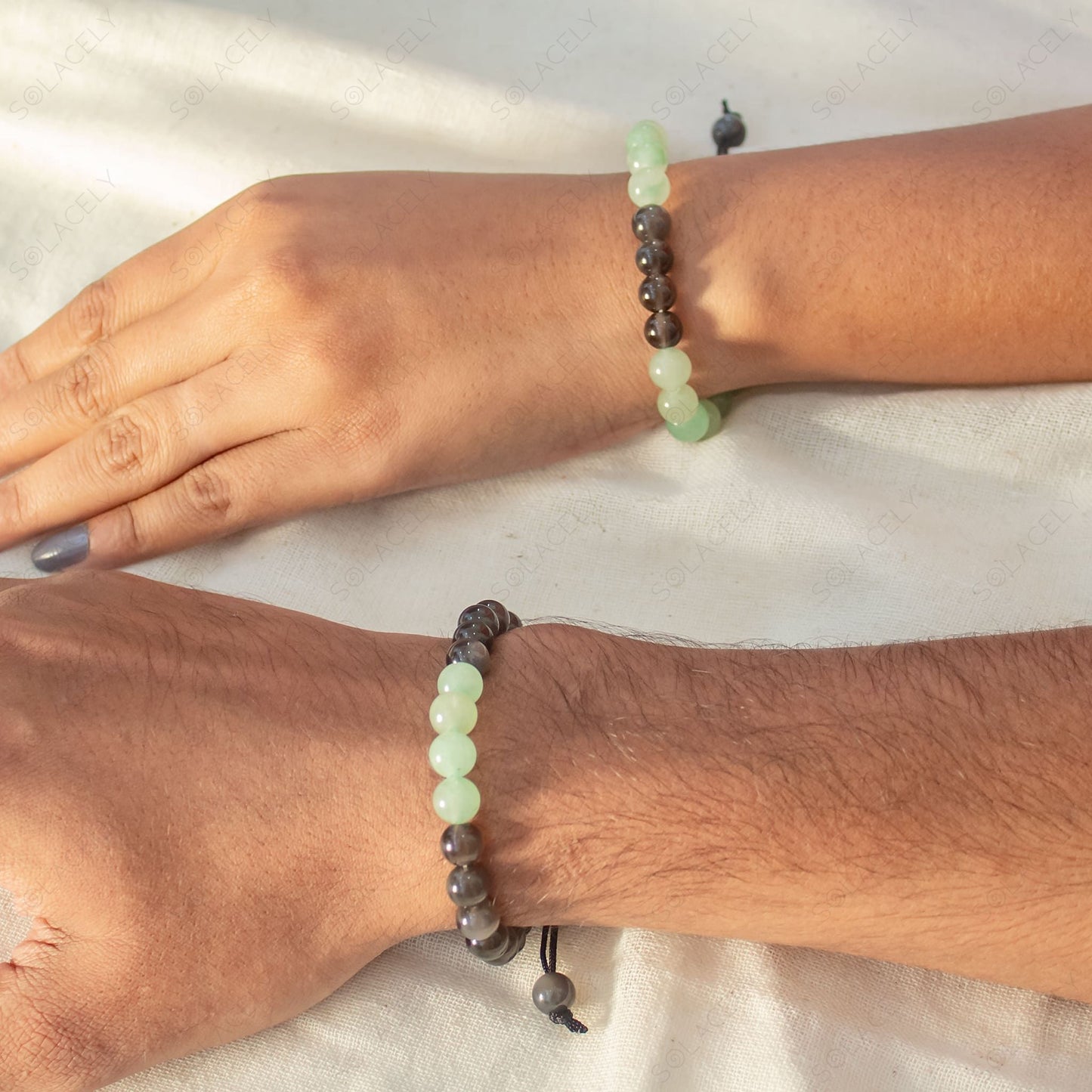 green aventurine black obsidian couple bracelet