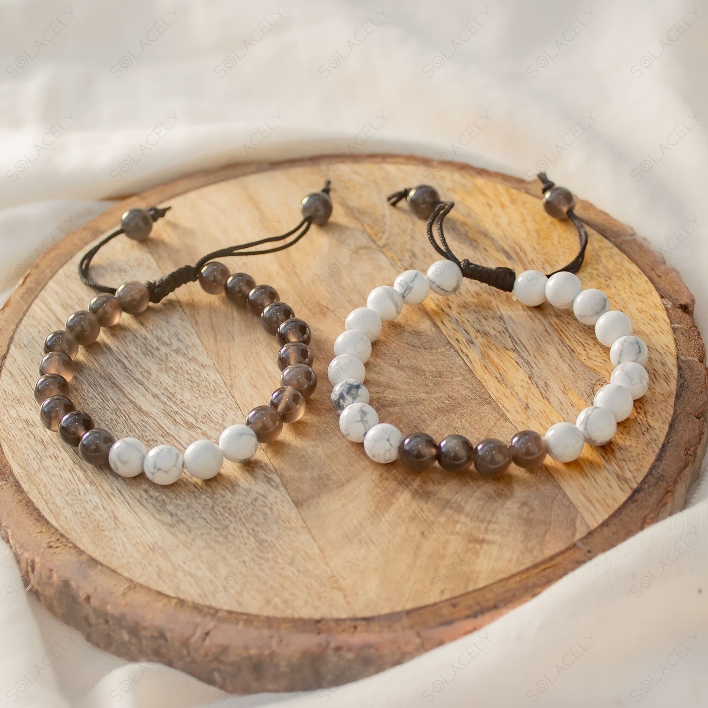 black obsidian and howlite couple bracelet