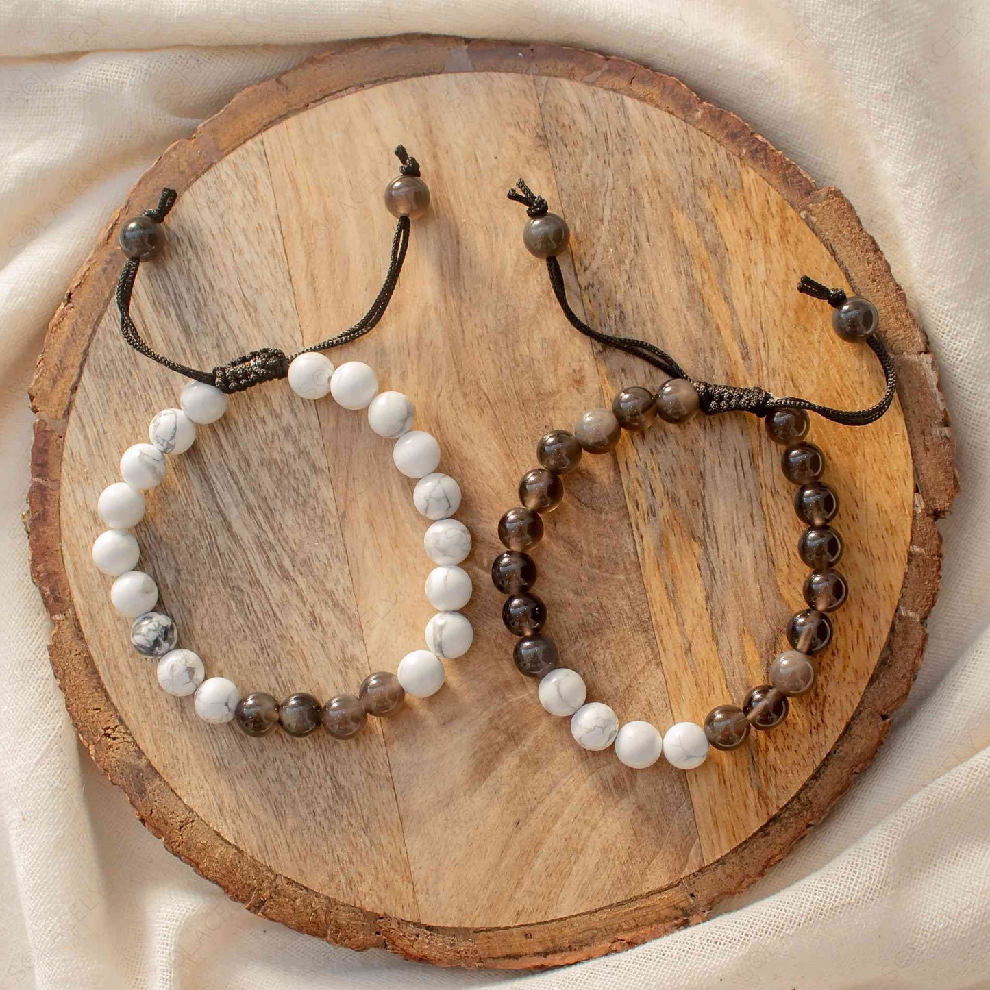 howlite and black obsidian cute couple bracelet